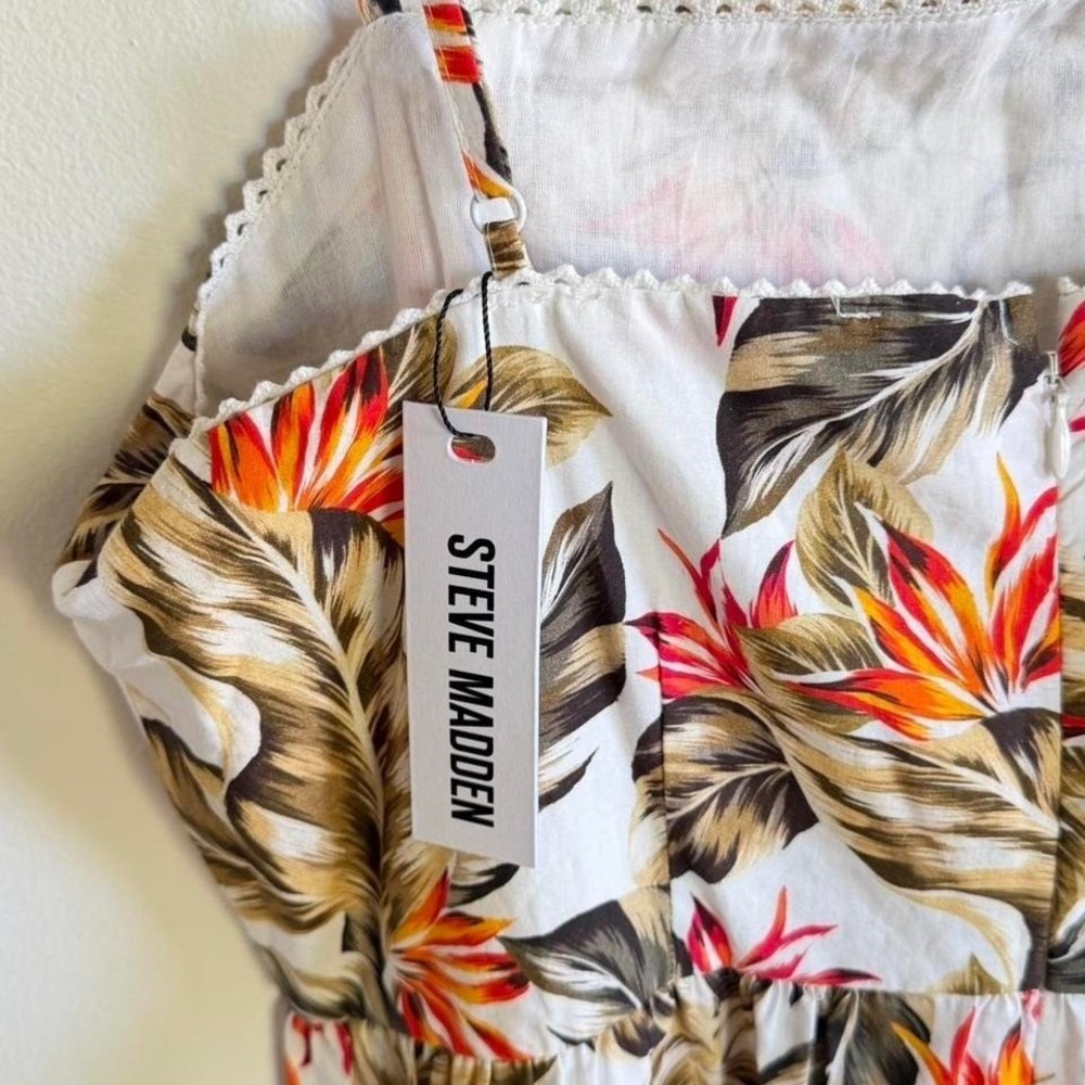 Steve Madden Tropical Floral Mini Dress Adjustable Straps Flowy Summer Dress - Picture 5 of 8
